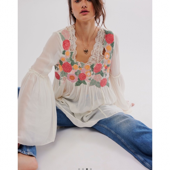 Free People Madeline Tunic in Cream Combo Sz M NWT $168R - Picture 3 of 13